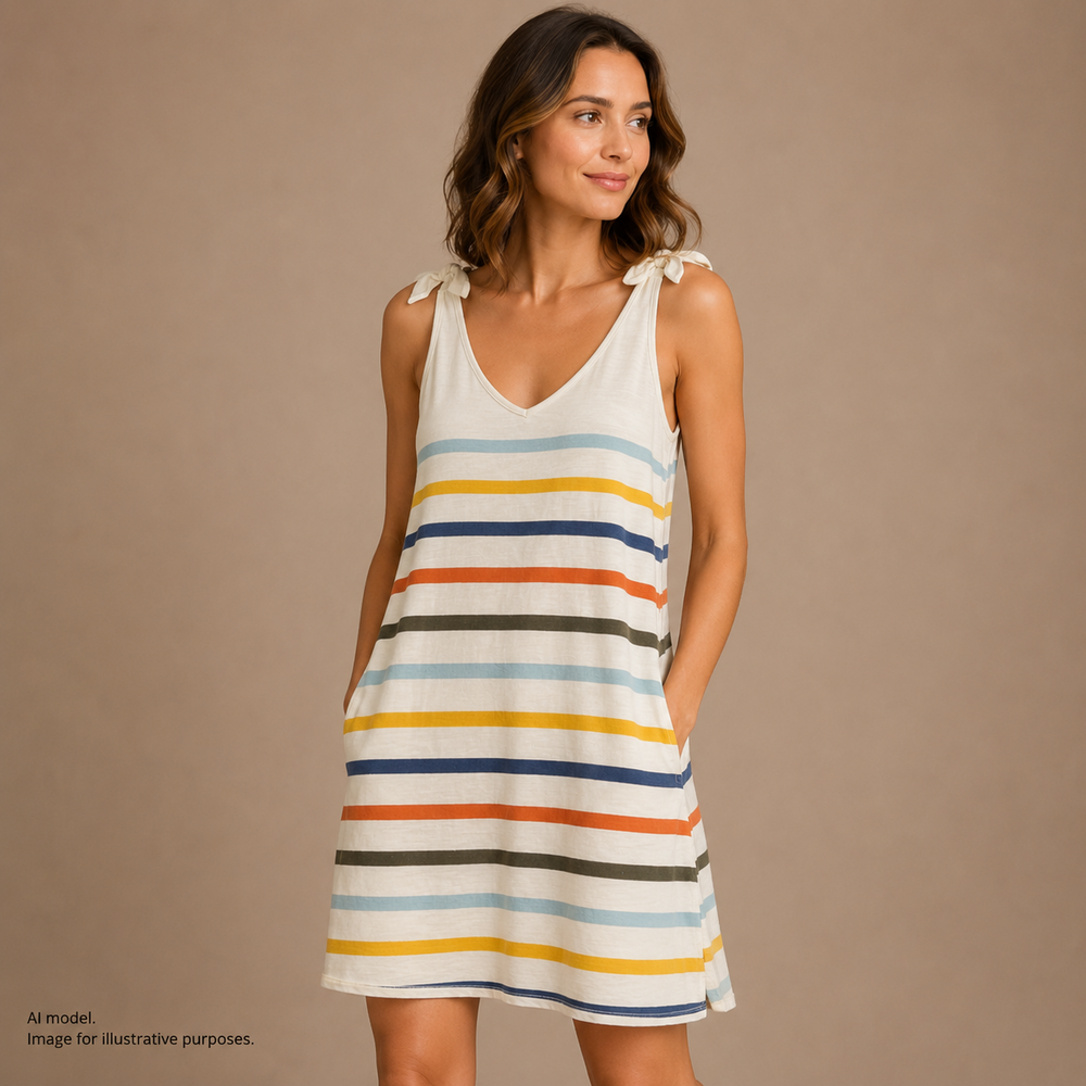 Faherty Dress Womens XS White Multicolor Striped Tie Shoulder Pockets Sundress